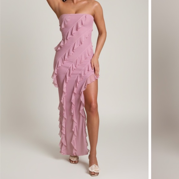 Oh Polly Dresses & Skirts - Oh Polly Nevali Bandeau Strapless Ruffled Pink Dress